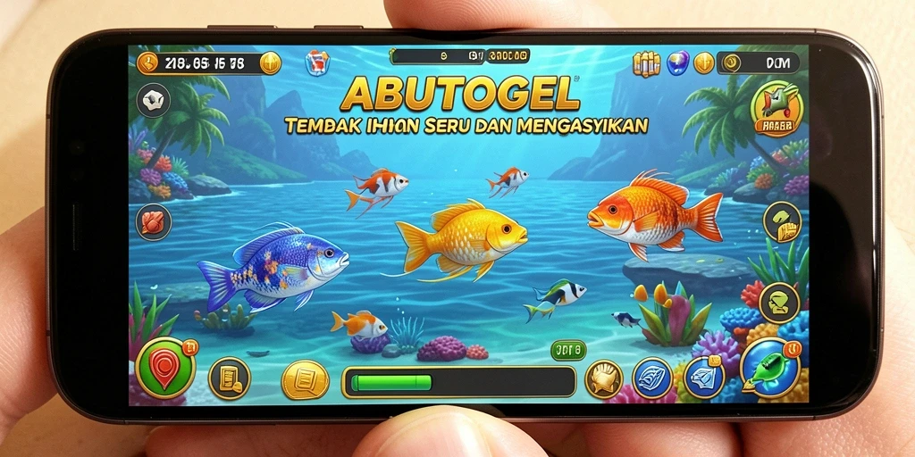 Tampilan gameplay ABUTOGEL dengan ikan berwarna-warni.