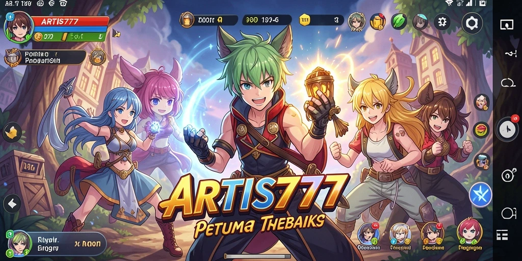 Tampilan gameplay <strong>ARTIS777</strong> dengan karakter Anime yang beraksi di dunia yang penuh warna.