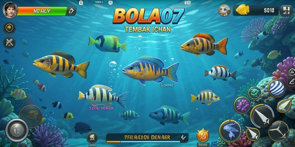 Tampilan gameplay BOLA07 yang seru saat menembak ikan.