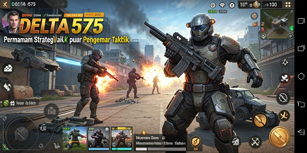 Tangkapan layar utama DELTA575 menampilkan aksi strategi yang mendebarkan.