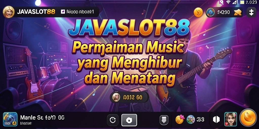 Tampilan dinamis gameplay JAVASLOT88 dengan irama musik yang menggembirakan.
