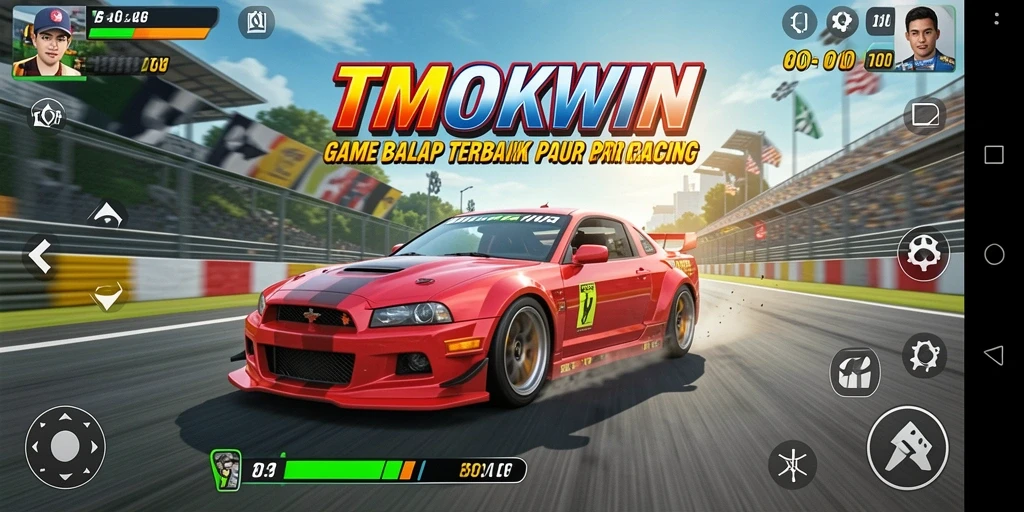 Screenshot gameplay TMOKWIN dengan aksi balap yang menegangkan.